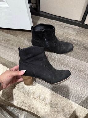 Black Suede Ankle Boots with Stacked Heel - Women